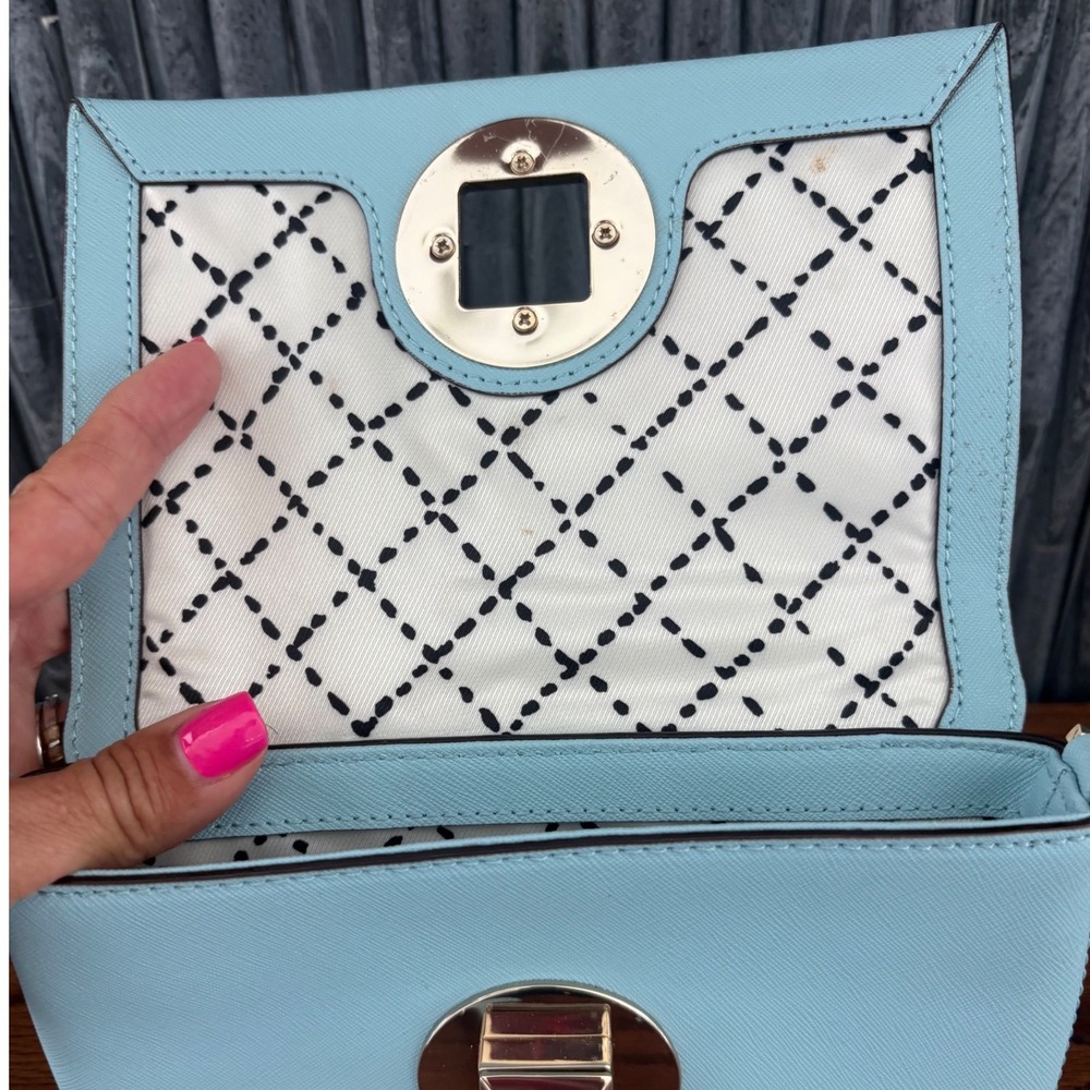 Kate Spade New York Light Blue Saffiano Leather Crossbody Bag Pyramid Turn Lock - Picture 7 of 8